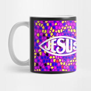 JESUS FISH ICHTHYS PURPLE STAINED GLASS WINDOW Mug